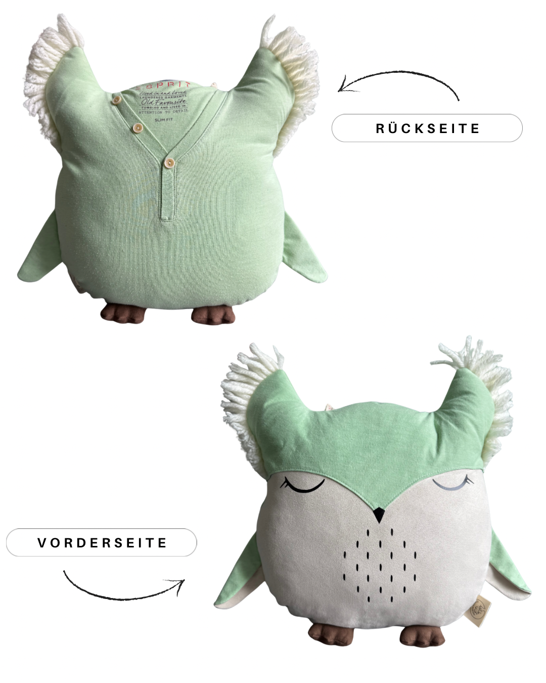 ERINNERUNGSSTÜCK MOTIV EULE TEILWEISE AUS KLEIDUNG VORNE