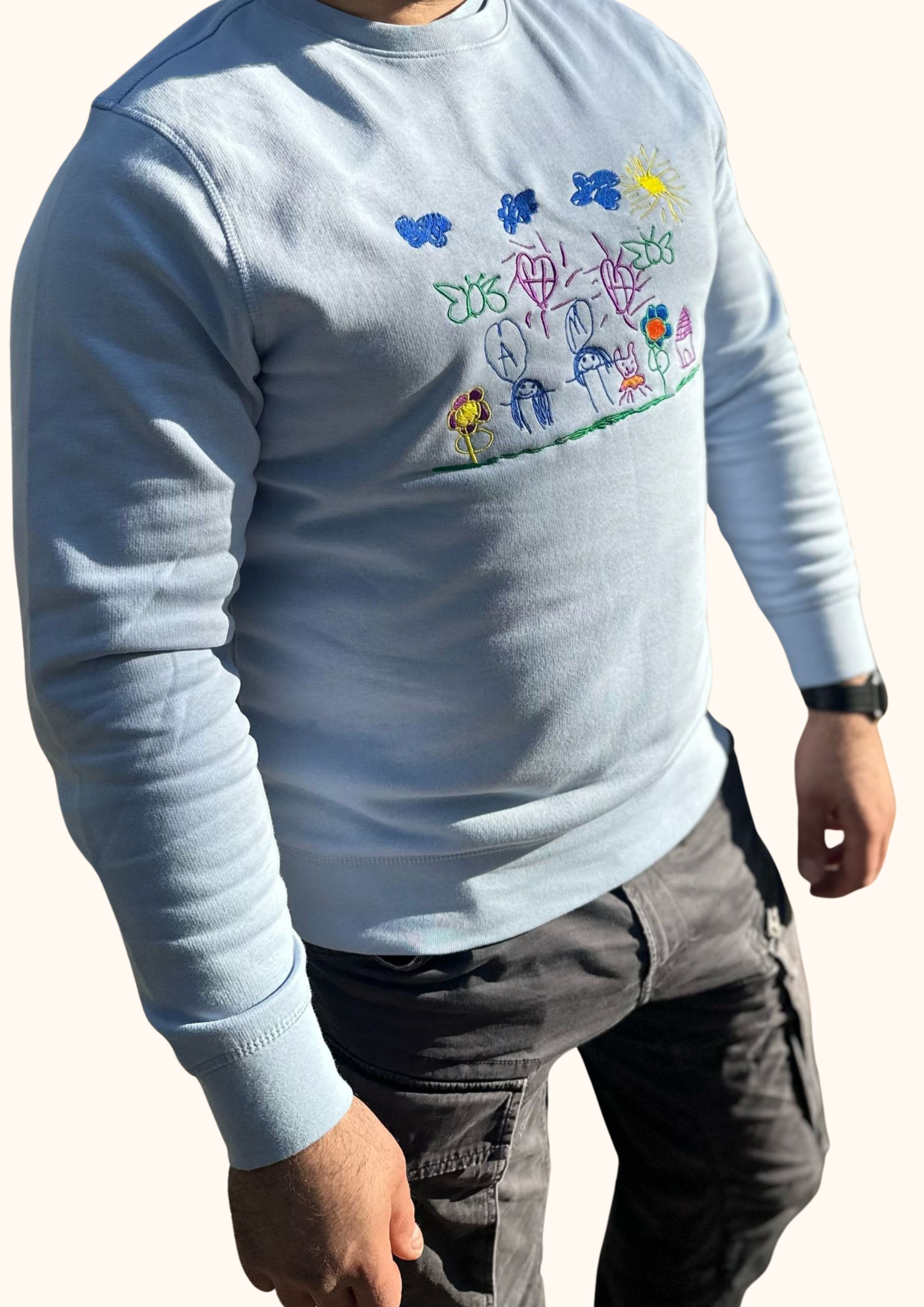 Individuell Pullover bestickt mit der Zeichnung deines Kindes