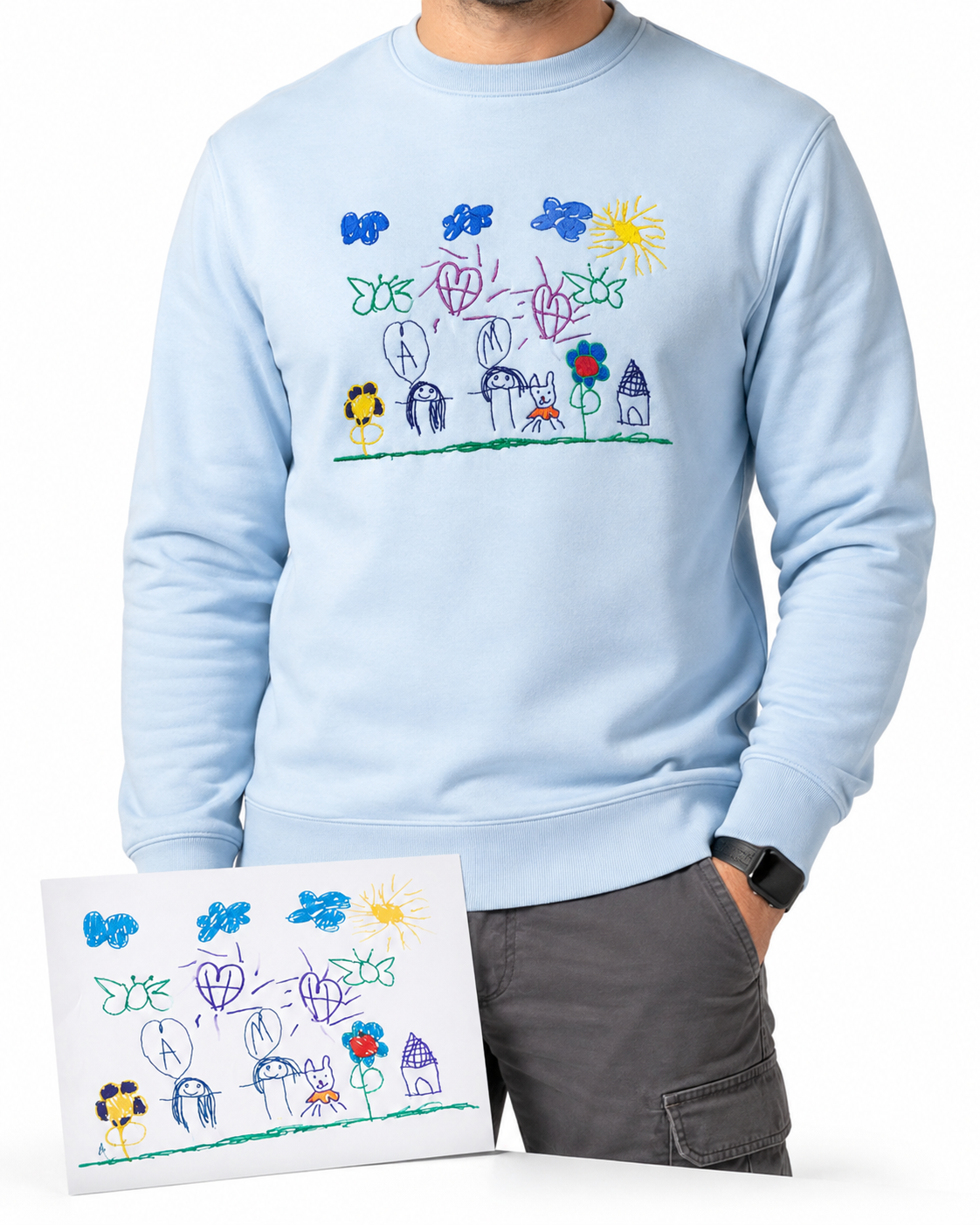Individuell Pullover -  bestickt mit der Zeichnung deines Kindes