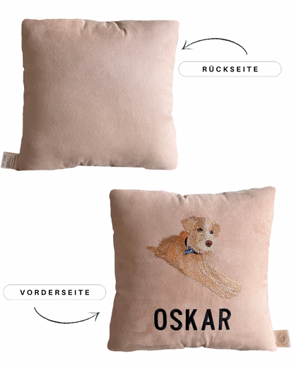 Personalisiertes Kissen mit gesticktem Tierportrait