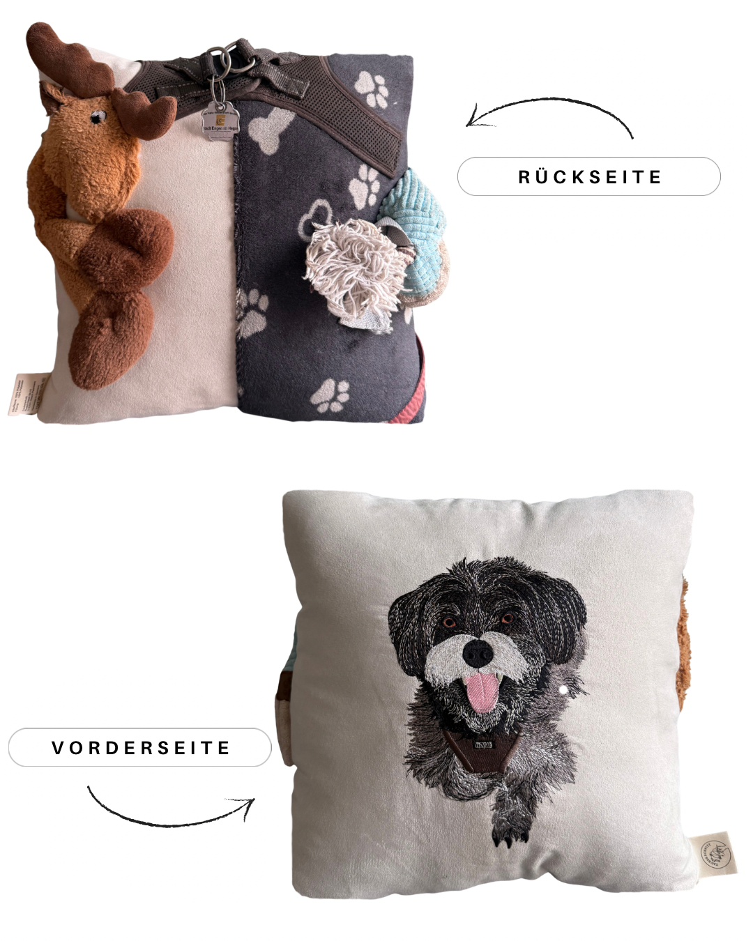 Personalisiertes Kissen mit gesticktem Tierportrait