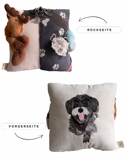 Personalisiertes Kissen mit gesticktem Tierportrait