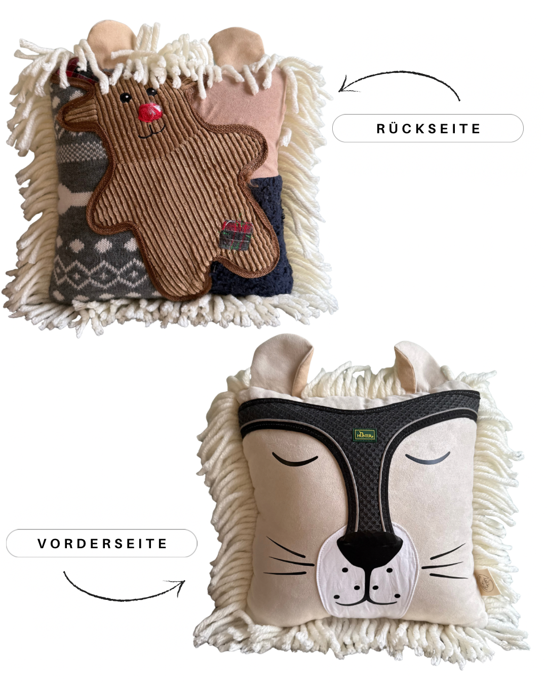 ERINNERUNGSSTÜCK MOTIV LÖWE  TEILWEISE AUS KLEIDUNG VORNE