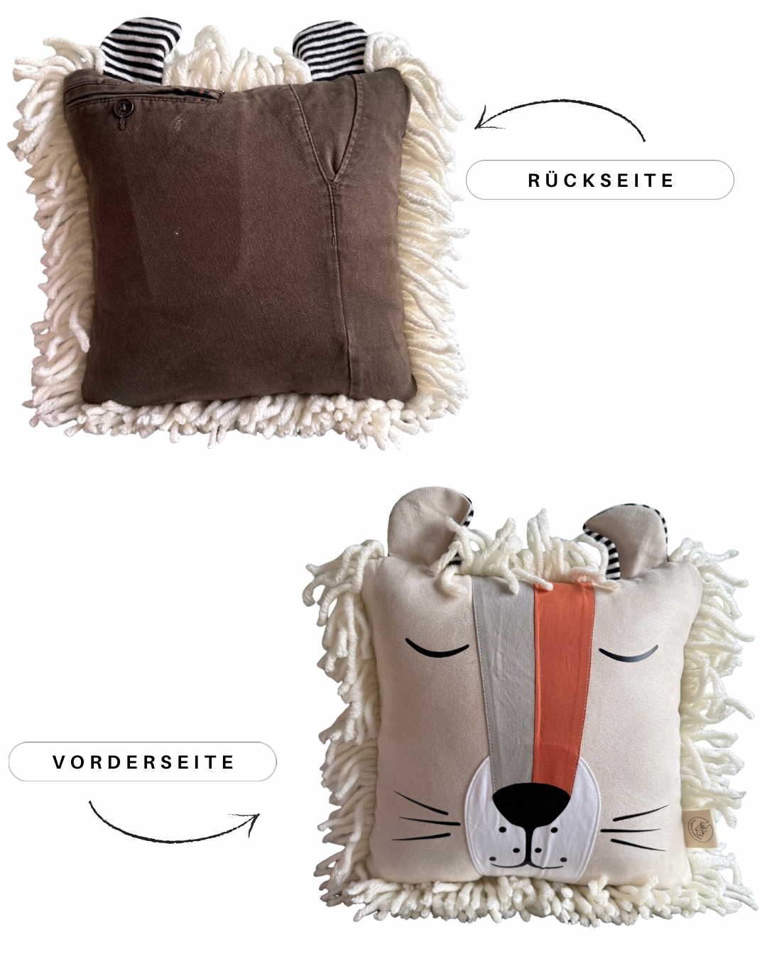 ERINNERUNGSSTÜCK MOTIV LÖWE  TEILWEISE AUS KLEIDUNG VORNE