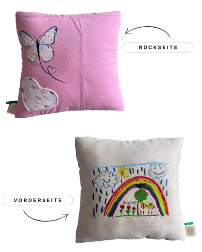 Personalisiertes Kissen mit gestickter Zeichnung