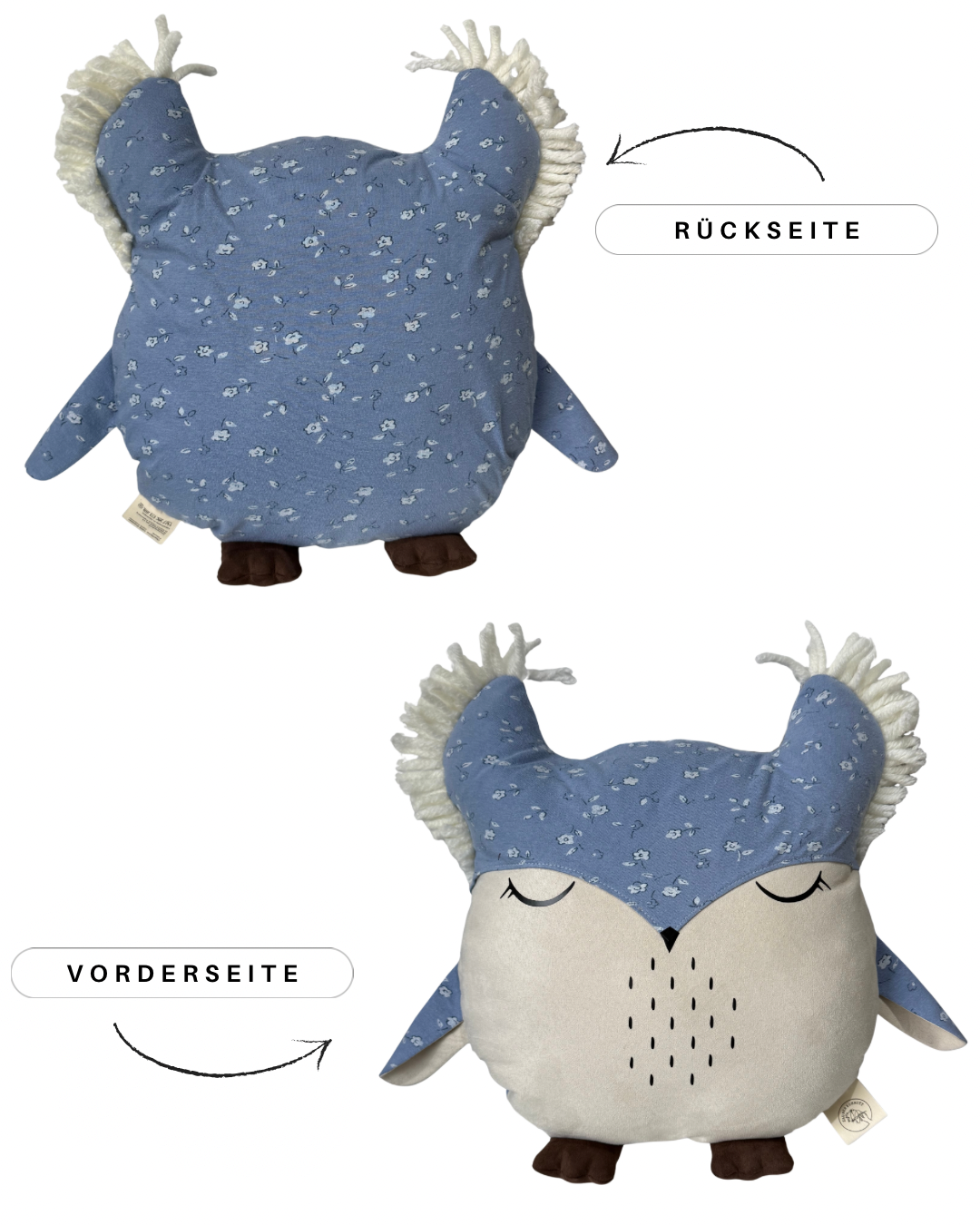 ERINNERUNGSSTÜCK MOTIV EULE  TEILWEISE AUS KLEIDUNG VORNE