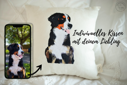 Personalisiertes Kissen mit gesticktem Tierportrait